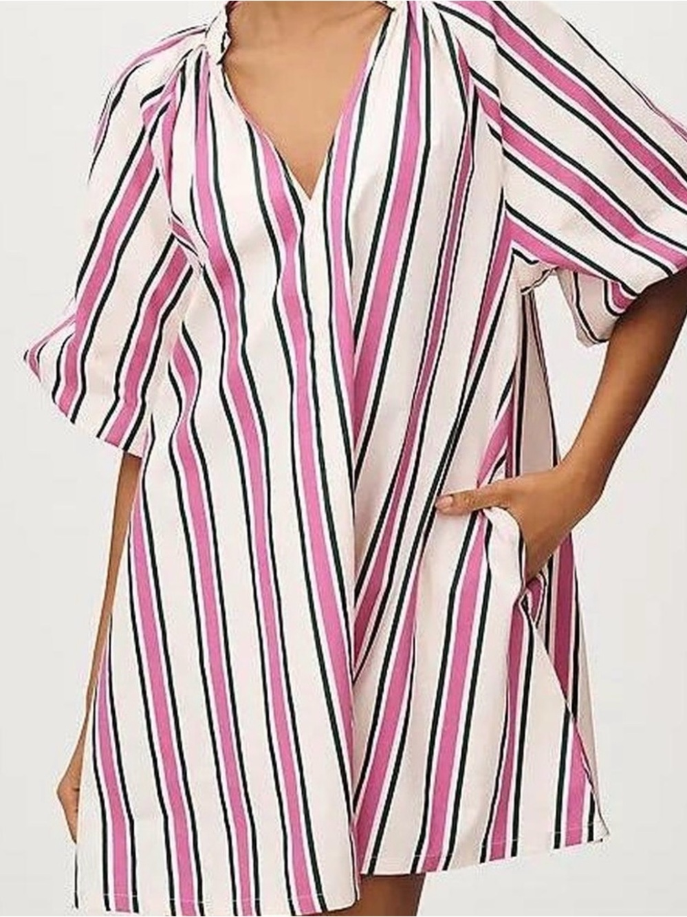 Women's Pink & White Striped V-Neck Dress